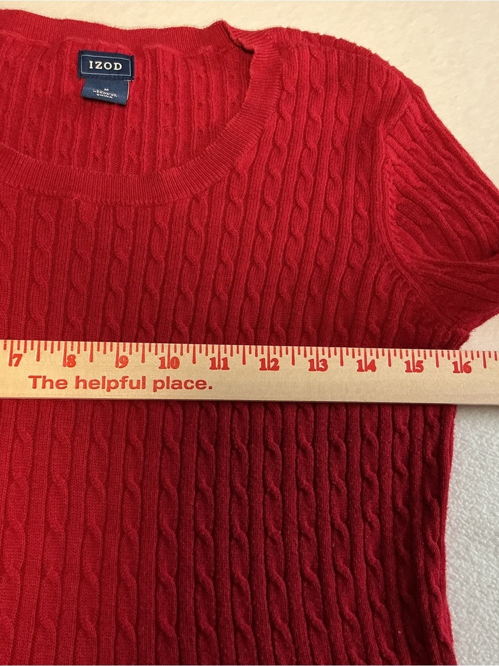 Red Cable-Knit 100% cotton Peplum minimalist Sweater - Picture 4 of 9